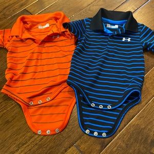 Lot of 2 infant striped UA button up collared striped polo onesies